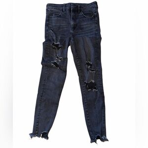 American Eagle Next Level Stretch Black Distressed Skinny Jeans